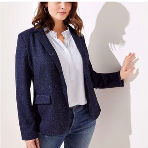 NWT Loft Women’s Navy Blue Confetti Wool Blend Blazer Jacket Sz 10 $118 Pockets